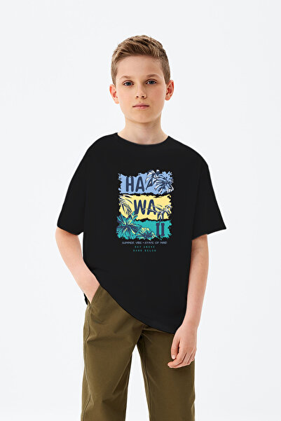 MYADA Tricou cu palmier cu imprimeu hawaian pentru băieți