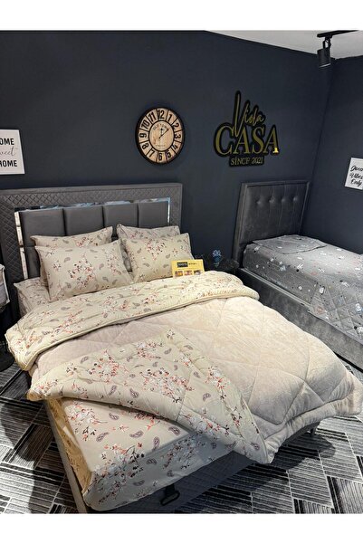 tekstildiyarı Çift Kişilik Welsoft Puffy Uyku Seti (LASTİKLİ ÇARŞAFLI) Bej Etnic