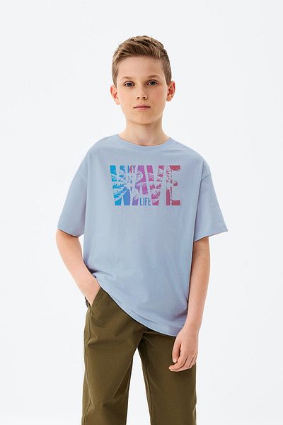 MYADA Tricou pentru băiat cu imprimeu Wave Written Palm Pattern