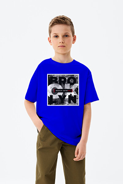 MYADA تي شيرت للأولاد مطبوع عليه عبارة بروكلين ريترو