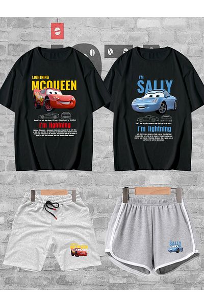 Joza Outdoors Sally McQueen Cars με μοτίβο μπλουζάκι και σορτς 4 τεμαχίων - Γυναικείο/Ανδρικό, Συνδυασμός Ζευγάρι Ερωτευμένων