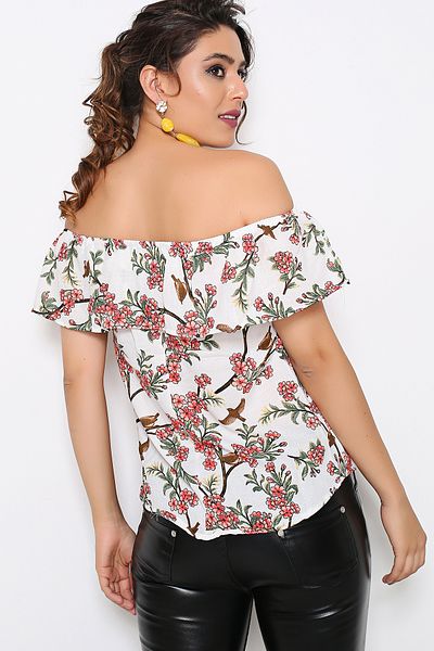 AVORWE Madonna Collar Ruffle Detailed Floral Blouse
