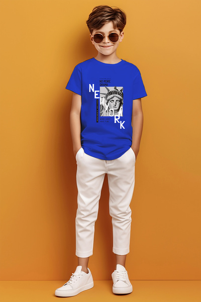 MYADA Tricou pentru băieți cu imprimeu Statuia Libertății scrisă din New York