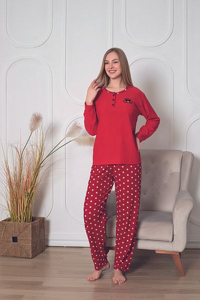 Moon Line Women's Polka Dot Buttoned Collar Long Sleeve Wrap Summer Fabric Pajamas Set
