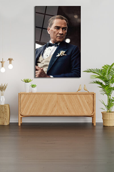 duvarsanatı Portret al lui Atatürk Tablou vertical din sticlă cu inteligență artificială Decor de perete pentru acasă, birou, școală, tablou mare pentru cadou
