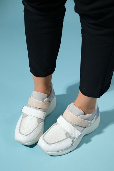LuviShoes BERGE, alb, bej, pantofi sport pentru femei cu talpă cu velcro