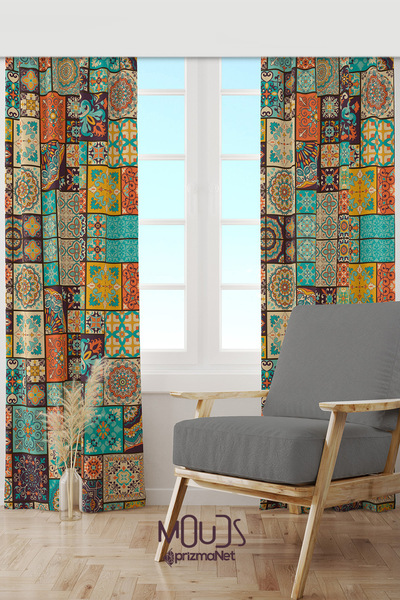 Moud's Османска шарена велурена завеса за хол с щампа, екстра за събиране, 2 ...