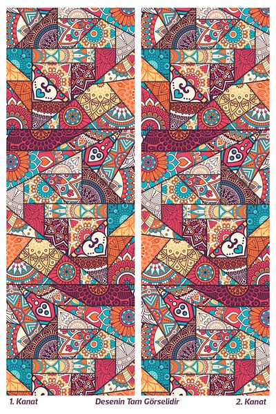 Moud's Mandala Ethnic Patterned Suede Living Room Hall Background Curtain Printed Extrafor Drawstring 2 Sash PRD-1100
