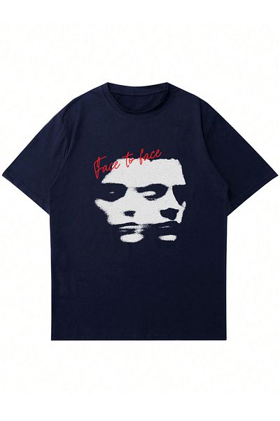 Mad&Calf Μπλουζάκι Unisex Face 2 Face Printed Crew Neck Oversize