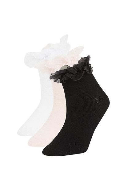 DeFacto Girl's 3-Piece Cotton Booties Socks C2937a8ns