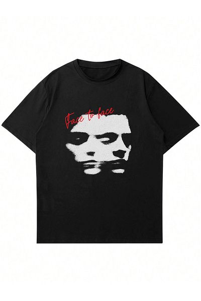 Mad&Calf Μπλουζάκι Unisex Face 2 Face Printed Crew Neck Oversize