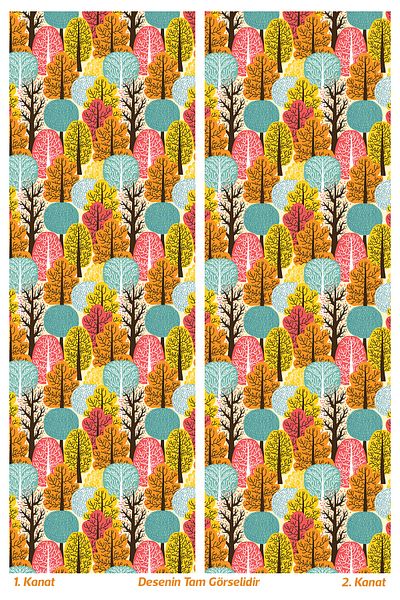 Moud's Colorful Tree Patterned Suede Living Room Hall Background Curtain Printed Extrafor Drawstring 2 Sash PRD-1090
