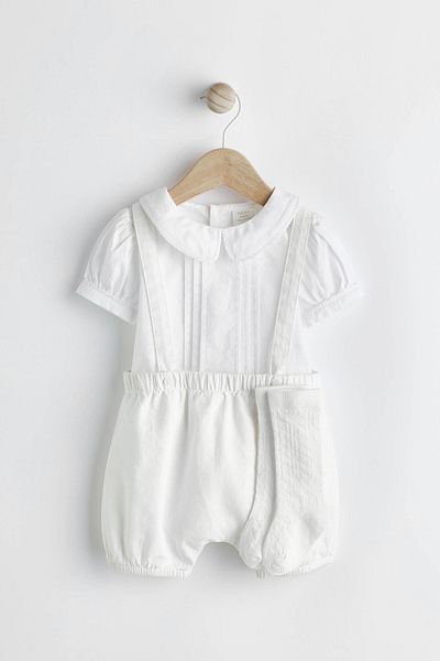Next Baby طقم قميص أبيض ذكي وسروال قصير - 100% قطن