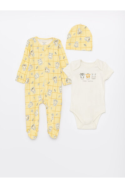 LC Waikiki LCW baby Bisiklet Yaka Baskılı Erkek Bebek Hastane Çıkış Seti 3'lü