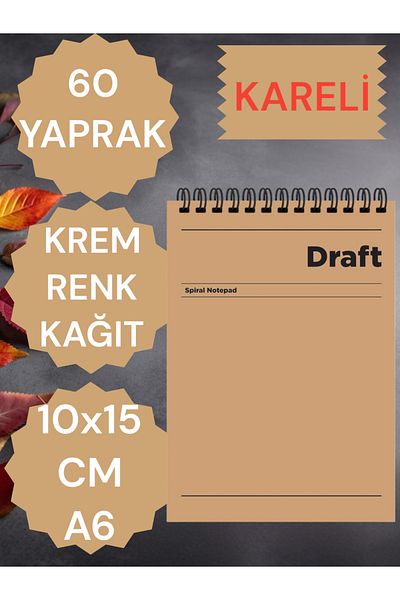 SEYFİKİRTASİYE CHECKED 10X15 CM A6 TOP OPENING NOTEBOOK CREAM COLOR PAPER 60 SHEETS