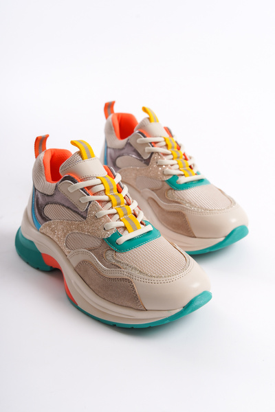 öz se shoes Mato Bej Simli Bağcıklı Günlük Kadın Sneaker
