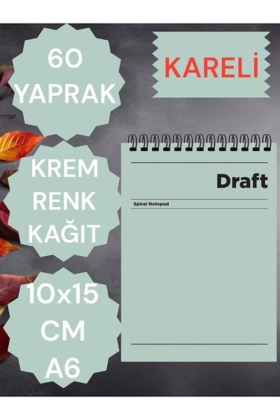 SEYFİKİRTASİYE CHECKED 10X15 CM A6 TOP OPENING NOTEBOOK CREAM COLOR PAPER 60 SHEETS