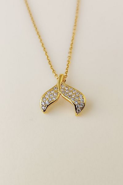 COSİTA Gold Zircon Stone Whale Tail Animal Figure Modern Design Steel Necklace