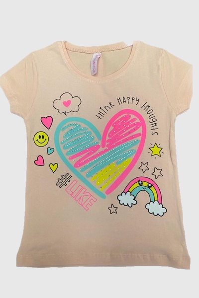 Ded COLLECTION تيشيرت بناتي من القطن الممشط بأكمام قصيرة وطبعة قلب