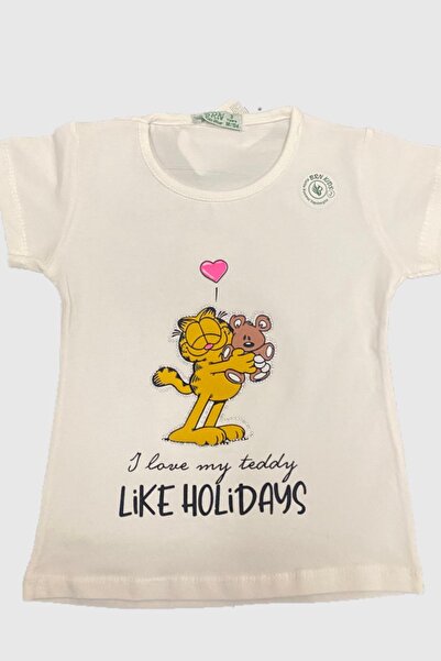 Ded COLLECTION Kız Çocuk Taşlı Garfield Baskılı Kısa Kollu Penye Tshirt
