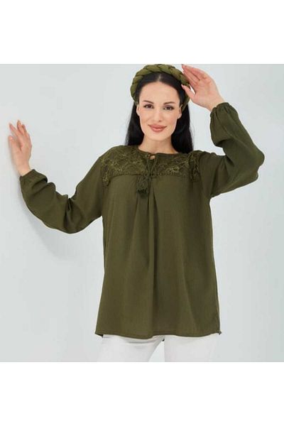 Stilmony Khaki Colored Women's Sile Cloth Summer Blouse