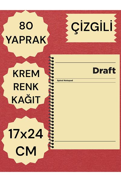 SEYFİKİRTASİYE دفتر ملاحظات بغطاء صلب مخطط بلون كريمي - مقاس 17 × 24 سم، 80 ورقة