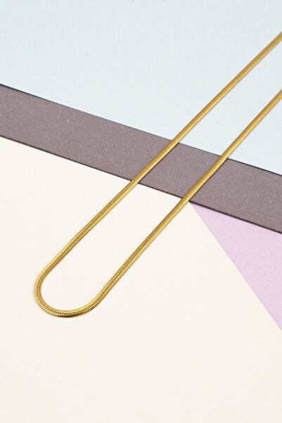 Santalio Yassı Yılan İtalyan Zincir Paslanmaz Çelik Kolye Altın Renk - 1,5 mm