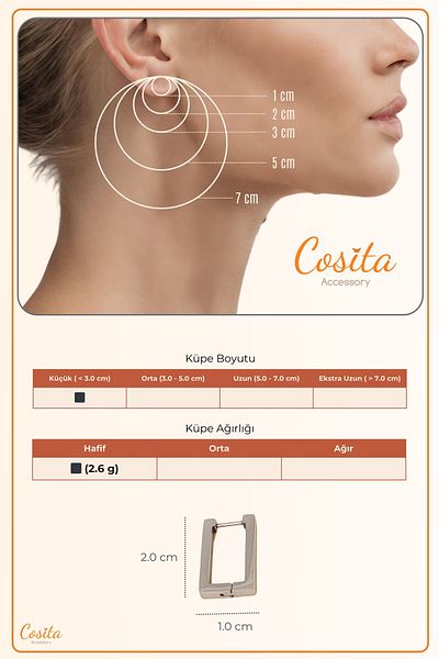 COSİTA Silver Steel Rectangular Square Design Classic Clip Earrings