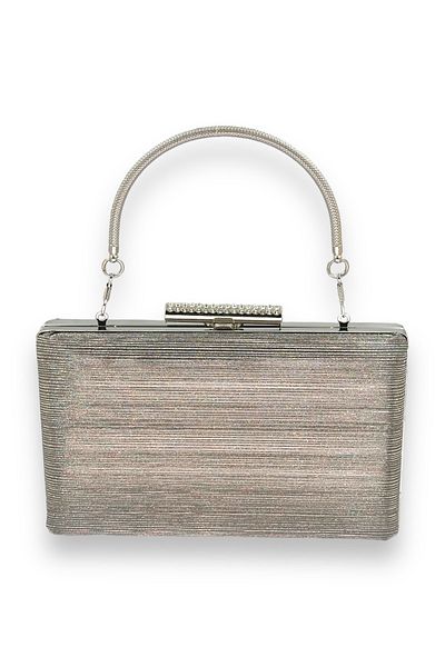 Biçanta Culoarea platină, model laser importat, mâner metalic în dungi, rochie de seară, geantă de seară, invitație de nuntă, bal de absolvire