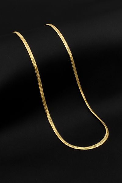 Santalio Flat Snake Italian Chain Stainless Steel Necklace Gold Color - 3 mm