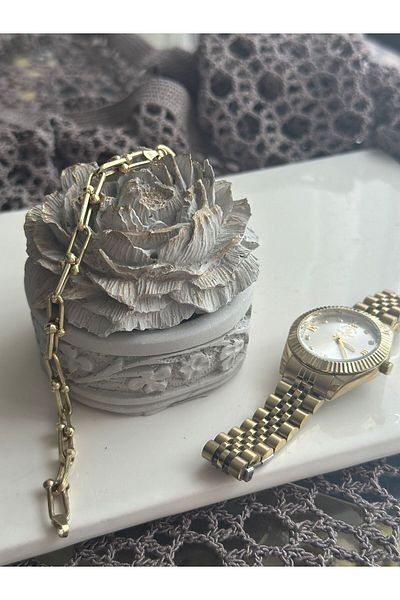 Amber Stüdyo Antique Patterned Mini Jewelry Box with Peony Lid - Gold Detailed