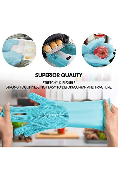 Vi Caro 2 Adet(SAĞ,SOL)ısıya Dayanıklı Tırtıklı Kedi Köpek Yıkama Fırçalama Eldiveni Bulaşık Banyo Araba