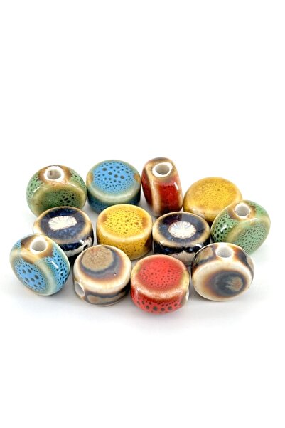 Selvi Konsept Otantik Seramik Boncuk Yassı Karışık Renkli 11,5x10 mm  6 Adet