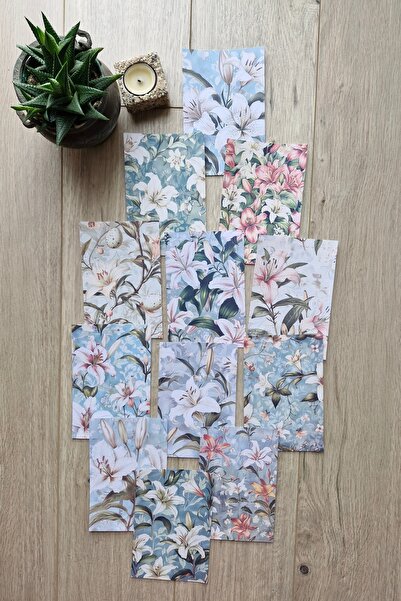 Mona Craftist 12 Adet Scrapbook Lilyum Çiçek Temalı Scrapbook Kağıt Seti Bull...