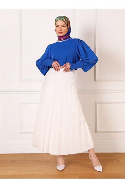 Refka Lined Pleated Full Length 95 Cm Skirt - Ecru -