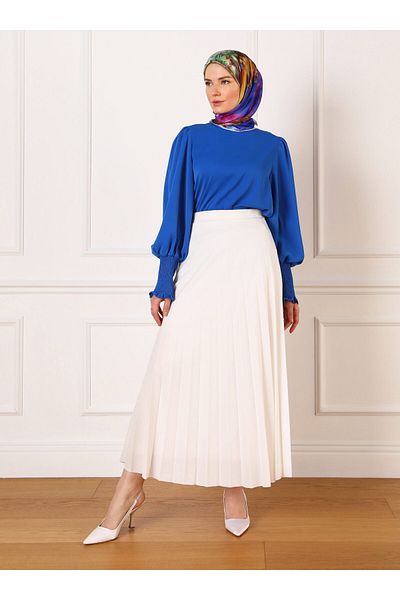 Refka Lined Pleated Full Length 95 Cm Skirt - Ecru -