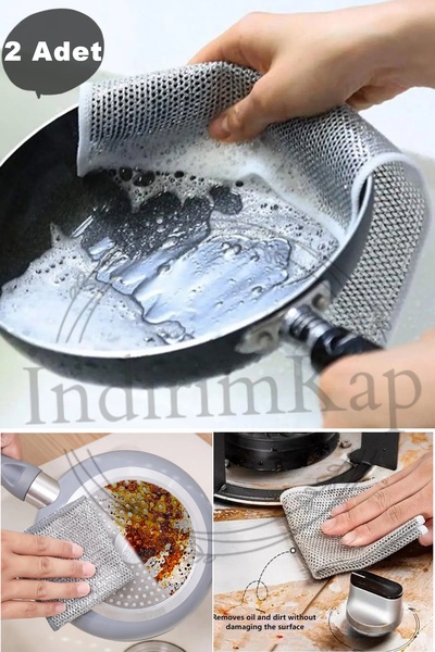 İndirimKap 2 Adet Çok Fonksiyonlu Çizilmez Tel Bulaşık Bezi Bulaşık Tel Ovalama Bezi Çelik Tel Bulaşık Havlusu