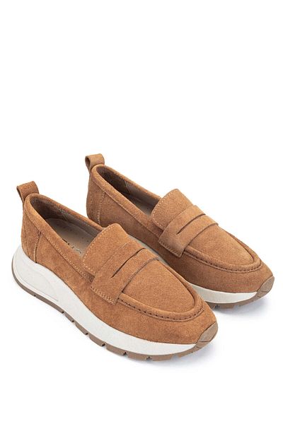 Tamer Tanca Women's Genuine Leather Tobacco Suede Loafer Shoes