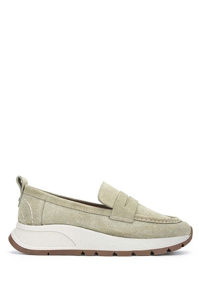Tamer Tanca Women's Genuine Leather Khaki Suede Loafers