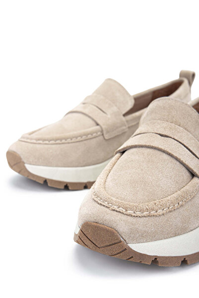 Tamer Tanca Women's Genuine Leather Beige Loafer Shoes