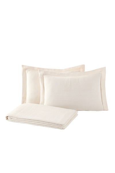 BİRHOME Concorde Çift Kişilik Yatak Örtüsü ve Pike Seti (Krem)