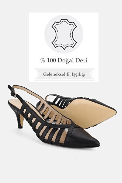 TUNAELLİ WOMEN'S BLACK GENUINE LEATHER THIN HEEL SHOES, NUMBER 35-41