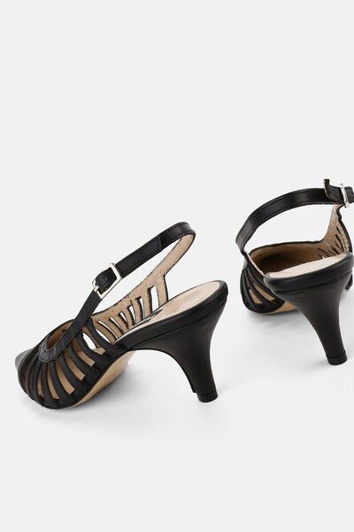 TUNAELLİ WOMEN'S BLACK GENUINE LEATHER THIN HEEL SHOES, NUMBER 35-41