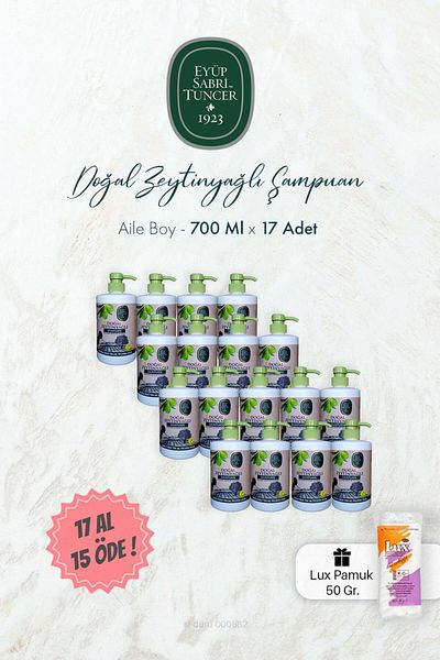 Eyüp Sabri Tuncer Natural Olive Oil Shampoo - BUY 17 GET 15 PAY 700 ml, Cotton