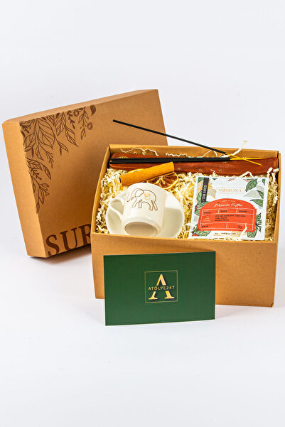 ATÖLYE247 Kişiye Özel Harf Baskılı Fincan - Ahşap Tütsülük -Tütsü- Mimosa Tür...