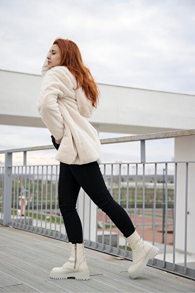 FSKOMBİN Laspezia Ekru Gerçek Deri Kadın Postal