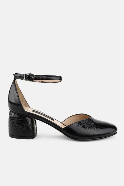 TUNAELLİ Women's Black Patent Leather Genuine Leather Number 35-41 Thick Heel Strap Shoes