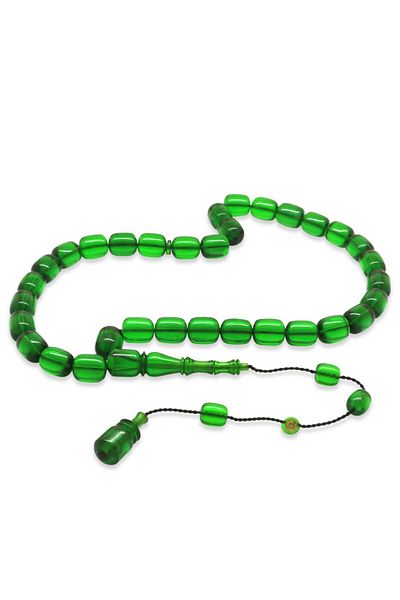 Tesbihane Capsule Cut Army Green Stick Squeeze Amber Prayer Beads with System Each Master Workmanship