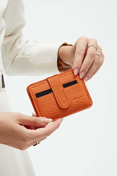 Tamer Tanca حامل بطاقات برتقالي من الجلد الطبيعي للرجال