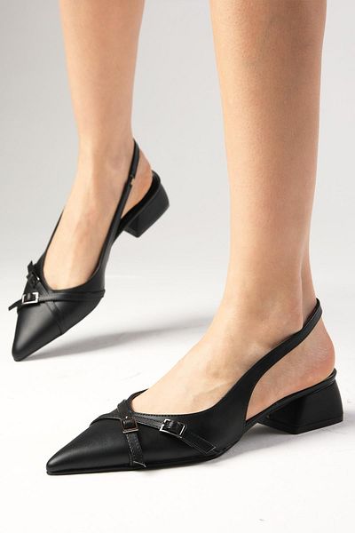 Mio Gusto Leia Schwarze Damenschuhe mit offener Rückseite, spitzer Spitze und kurzem Absatz